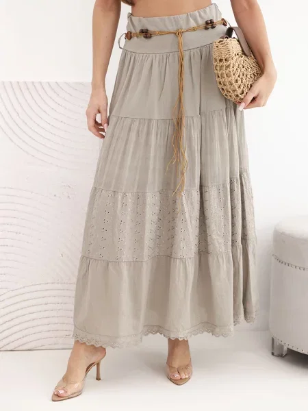 Fusta maxi Kesi Włoski cu broderie maro