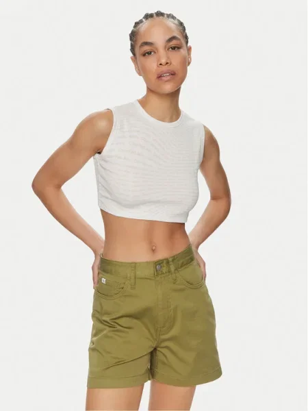 Топ Calvin Klein Jeans Aop Cropped Tank Top Warp Logo White XS бяло