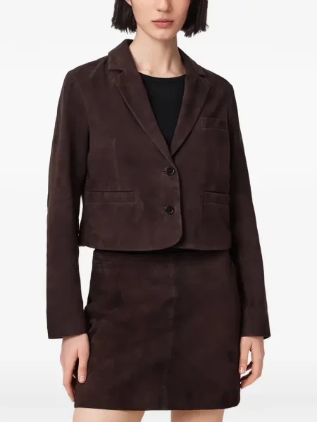 Decupat sacou Allsaints din piele de căprioară maro