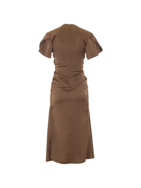 Rochie midi Rue Du Bac cu volane maro