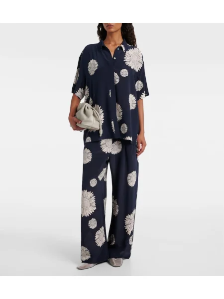 Pantaloni Asceno de mătase albastru