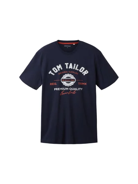 TOM TAILOR Tricou albastru noapte / portocaliu alb