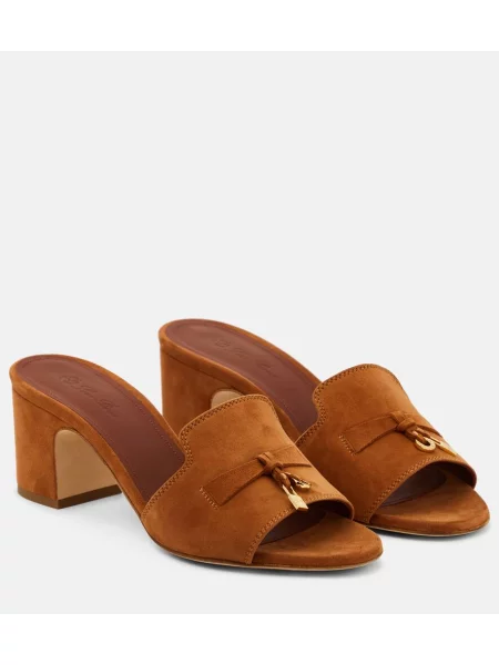 Papuci tip mules Loro Piana din piele de căprioară maro