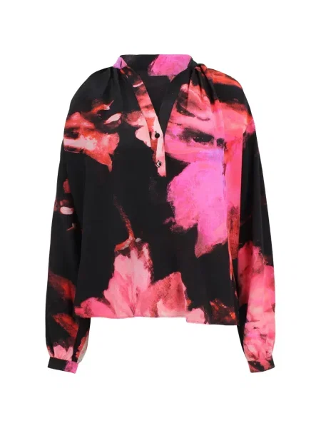 Top Kitagi cu model floral cu imagine cu decolteu în V negru