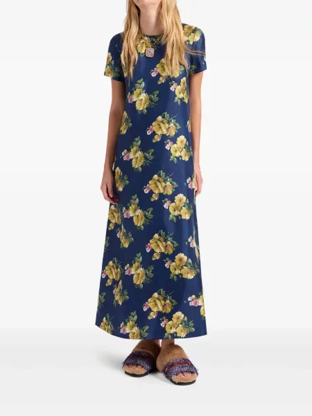 Rochie maxi La Doublej cu model floral cu imagine de costum albastru