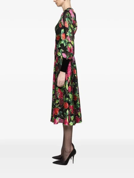 Rochie midi Nissa de mătase cu model floral negru