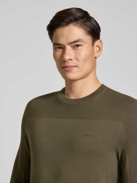 Sweter z napisem z logo Boss Green oliwkowy