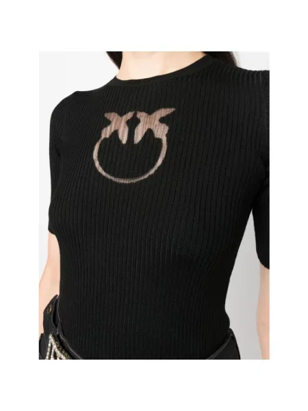 Sweter Pinko wełniany w paski z paskiem czarny