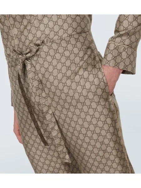 Hodvábne nohavice Gucci béžová