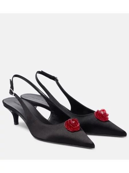Pantofi cu toc Magda Butrym din satin cu model floral slingback negru