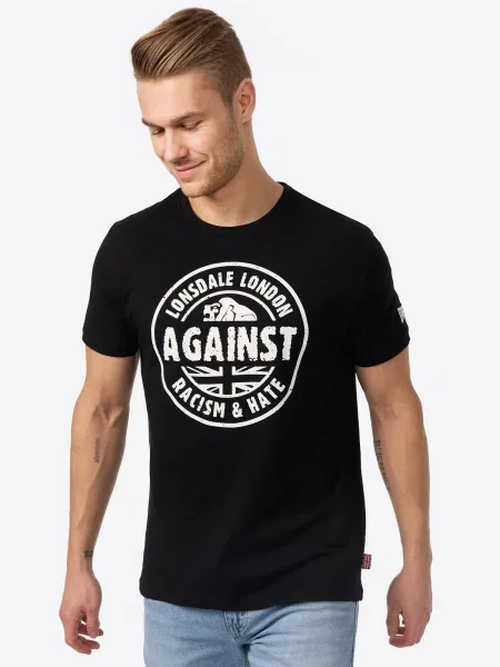 LONSDALE Majica Against Racism črna bela