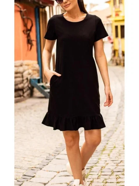 Scurt rochie Armonika cu mâneci scurte negru