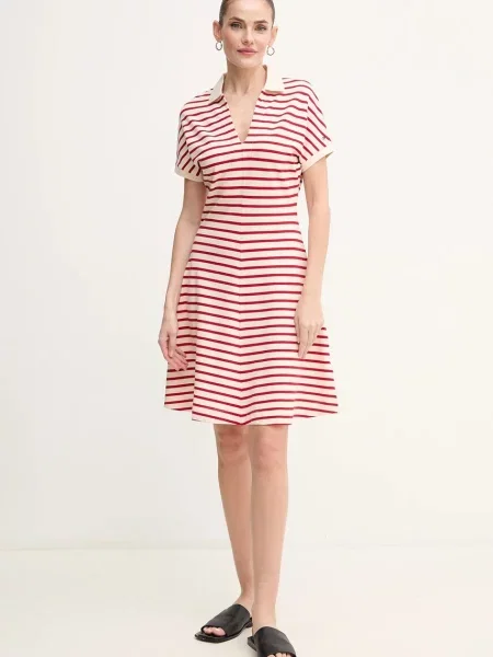 Sukienka polo mini o taliowanym kroju z mieszanki lyocellu Tommy Hilfiger czerwona