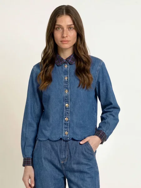 Claudie Pierlot Bluzka Jeansowa blau czerwona