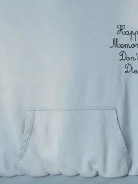 Hanorac cu glugă Happy Memories Don't Die cu broderie albastru