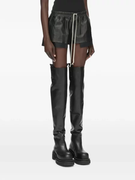 Pantaloni scurți Rick Owens din piele cu cordon negru