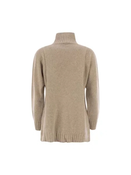 Lniany sweter z golfem Max Mara beżowy