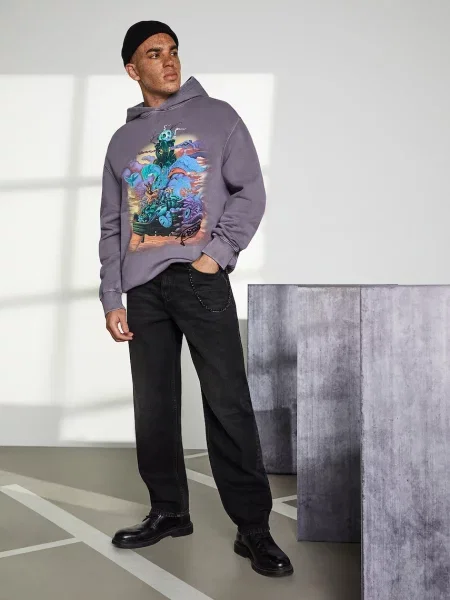 Bombažen pulover Medicine s kapuco vijolična