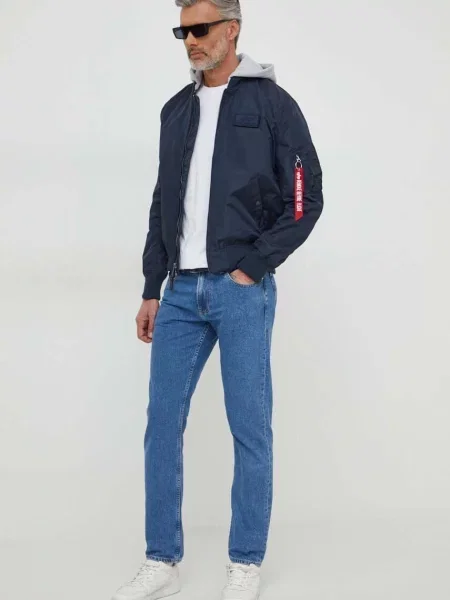 Kurtka bomber Alpha Industries z logo niebieski
