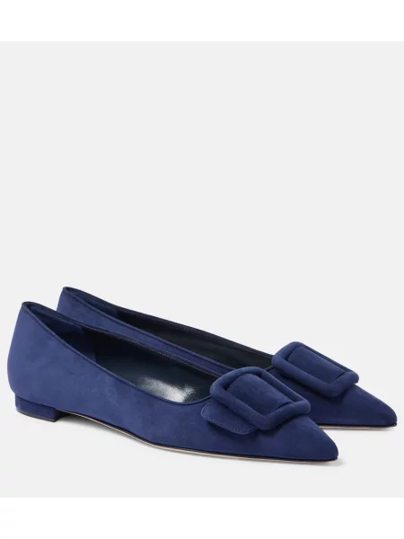 Balerini Manolo Blahnik din piele de căprioară albastru