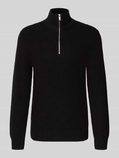 Sweter z dzianiny o kroju slim fit z czystej bawełny z kołnierzem zapinanym Mcneal czarny