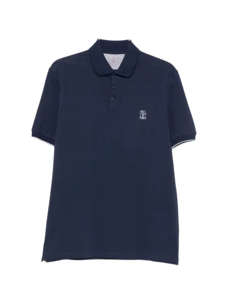 Tricou polo Brunello Cucinelli cu broderie albastru