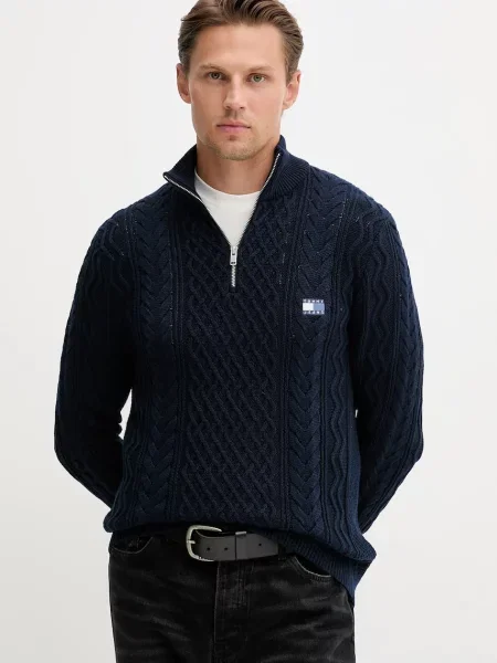 Пуловер Tommy Jeans мъжки от лека материя синьо