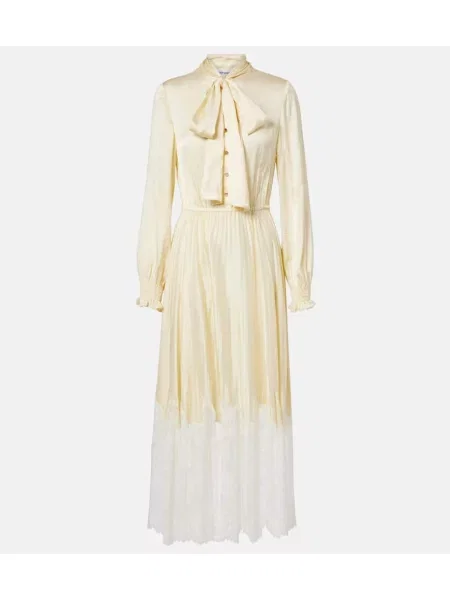Rochie midi Self-portrait din satin până la genunchi de costum galben