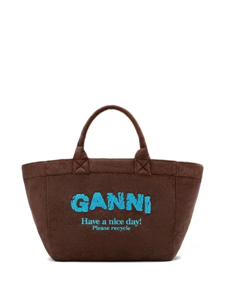 Geantă Ganni cu broderie maro