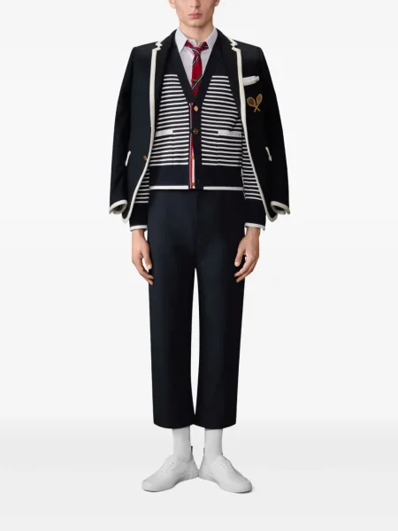 Dryžuotas kardiganas Thom Browne v formos iškirpte mėlyna