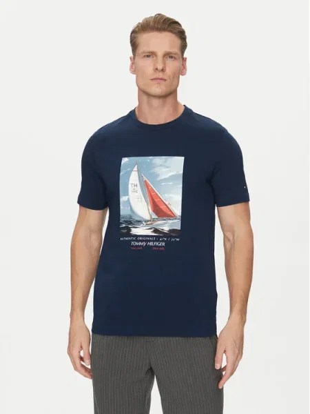 Tommy Hilfiger Tričko Color Photo Print Tmavomodrá