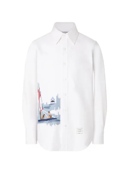 Cămașă Thom Browne din țesătură twill alb