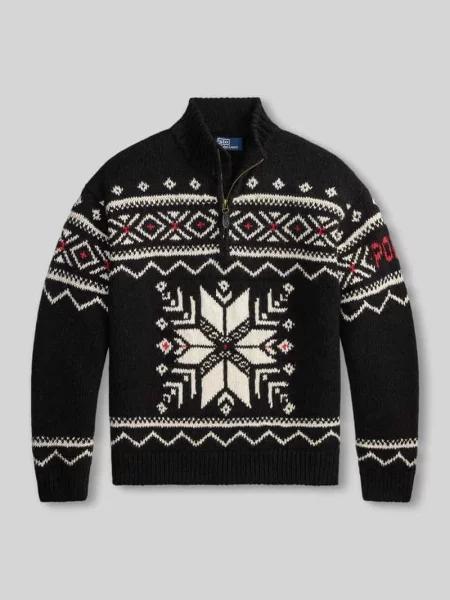 Sweter o kroju regular fit z wełny z kołnierzem zapinanym Polo Ralph Lauren czarny
