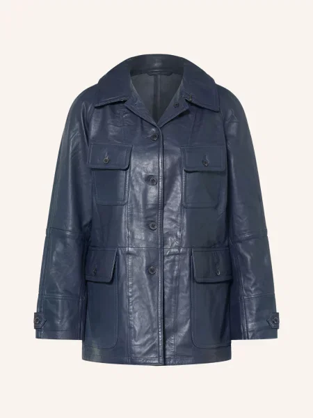 Allsaints Kožená Bunda Roiya tmavě modrá