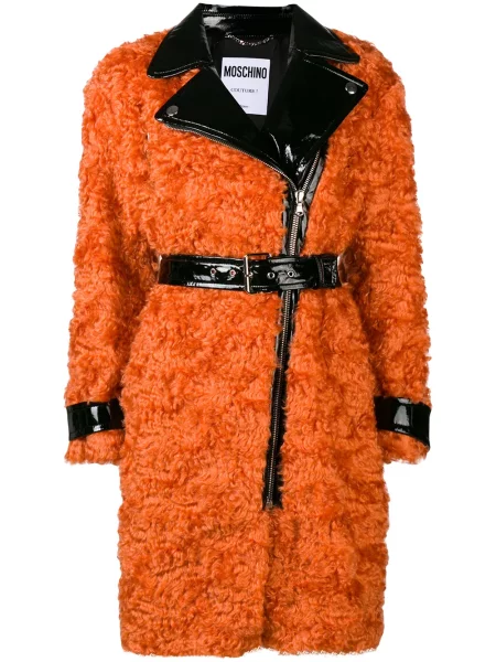 Cu centură haină din piele de oaie Moschino din piele de oaie portocaliu
