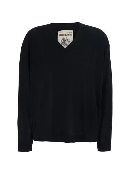 Pulover Semicouture cu decolteu în V negru