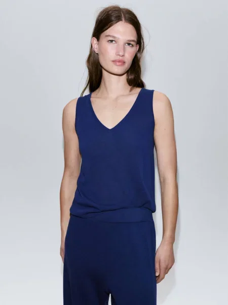 Proste spodnie z elastycznym pasem electric blue Kobieta XS MANGO niebieskie