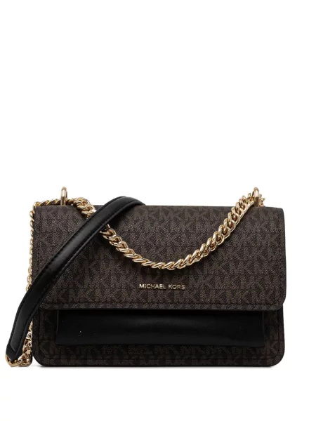 Кожено портмоне Michael Michael Kors с връзки с принт кафяво