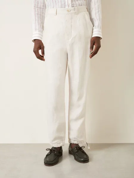 Brunello Cucinelli Lněné Kalhoty Regular Fit krémová
