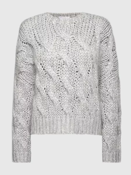Светр в фактурний візерунок з люрексосм Brunello Cucinelli сірий