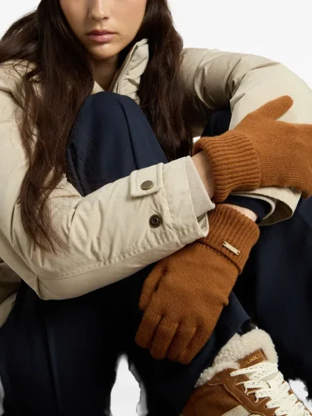 Mănuși Woolrich din cașmir cu nervuri maro