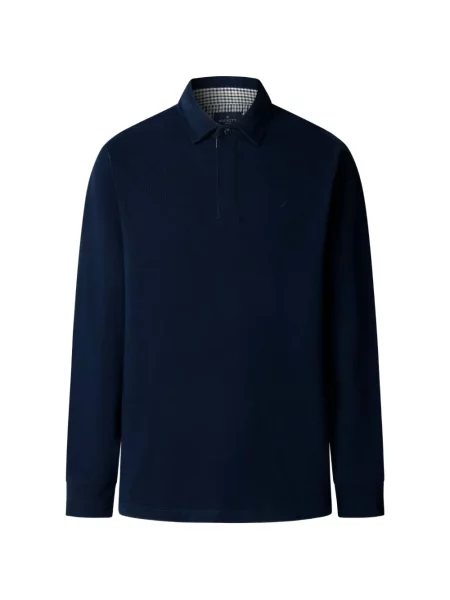 Lung tricou polo Hackett London cu broderie albastru