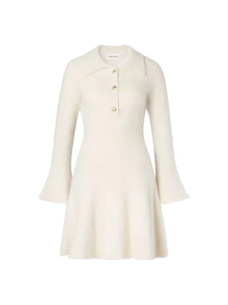 Lniana mała sukienka mini Malina garniturowa biała