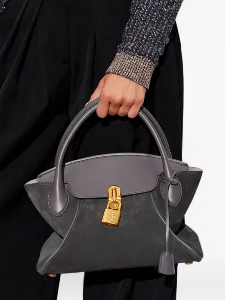 Geantă shopper Balmain din piele de căprioară negru
