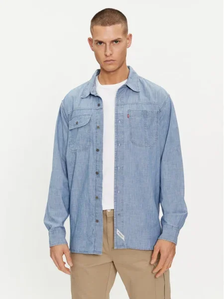 Дънкова риза Levi's мъжка със свободна кройка с класическа яка синьо