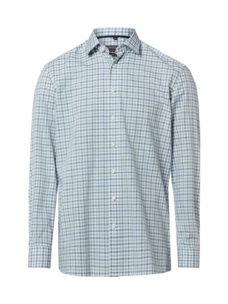 Finshley & Harding koszula biznesowa Easy Care Mężczyźni Modern Fit niebieski|zielony w kratkę 38 niebieska