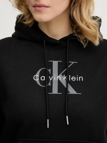 Суичър с качулка Calvin Klein Jeans с качулка черно