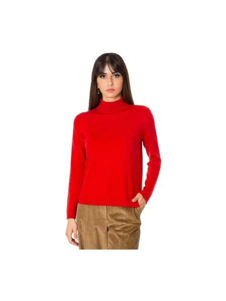Lniany sweter z golfem Weekend Max Mara czerwony