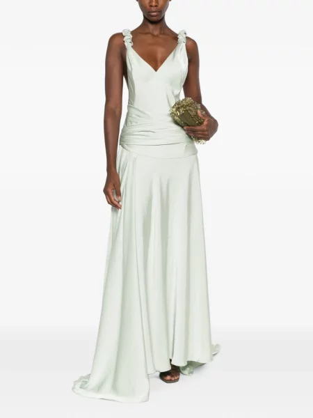 Rochie maxi Arcina Ori cu volane cu bretele verde