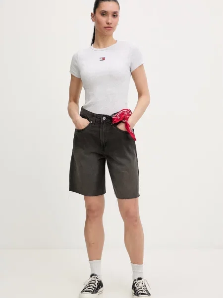 Tommy Jeans tričko dámske s elastanom sivá